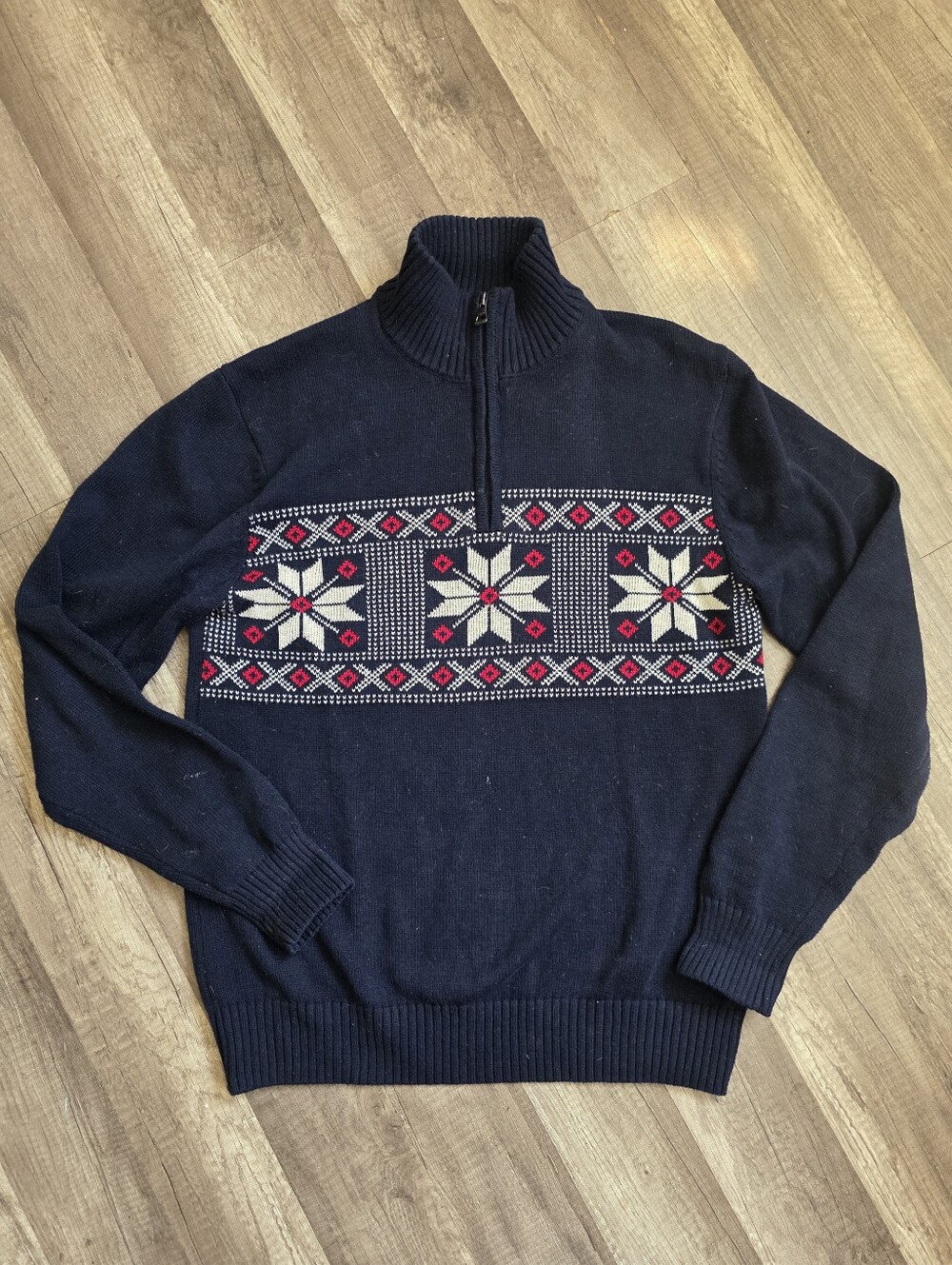 Men's Heritage Norwegian Navy Quarter-Zip Fair Isle Sweater Coastal Preppy Fall